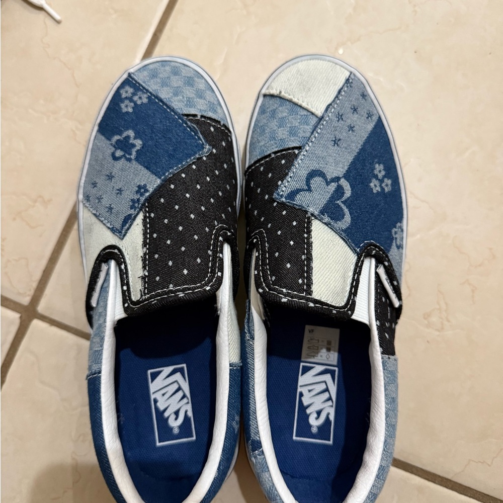 Vans Kids Patchwork Slip-On Sneakers - Blue and Black